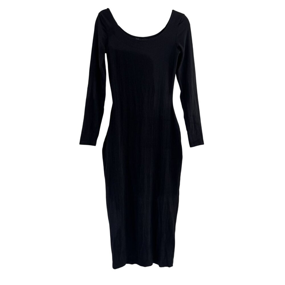 Vintage Betsey Johnson 90s Y2K Black Scoop Neck Stretchy Maxi Dress Size M